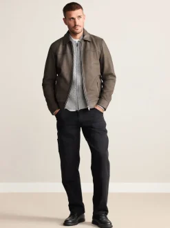 Brown Nubuck Signature Leather Collared Jacket