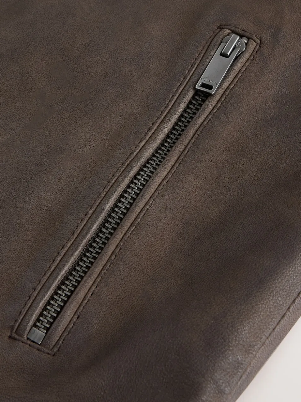 Brown Nubuck Signature Leather Collared Jacket
