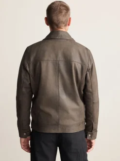 Brown Nubuck Signature Leather Collared Jacket