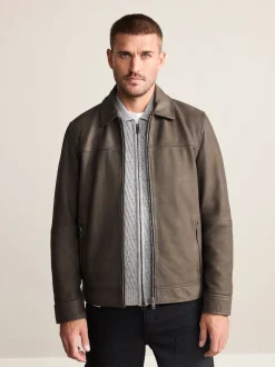 Brown Nubuck Signature Leather Collared Jacket