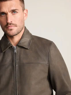 Brown Nubuck Signature Leather Collared Jacket