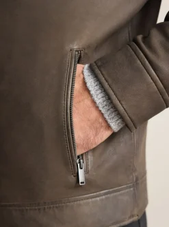 Brown Nubuck Signature Leather Collared Jacket