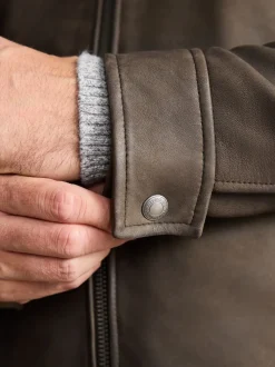 Brown Nubuck Signature Leather Collared Jacket