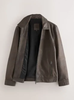 Brown Nubuck Signature Leather Collared Jacket