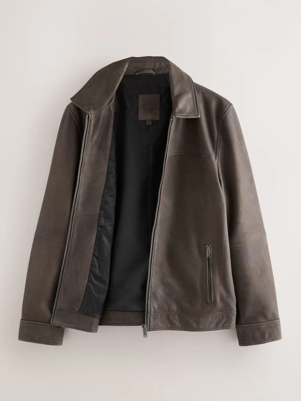 Brown Nubuck Signature Leather Collared Jacket