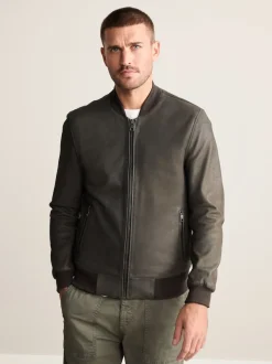 Brown Nubuck Signature Leather Bomber Jacket