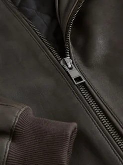 Brown Nubuck Signature Leather Bomber Jacket