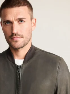 Brown Nubuck Signature Leather Bomber Jacket