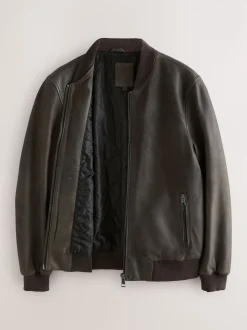 Brown Nubuck Signature Leather Bomber Jacket