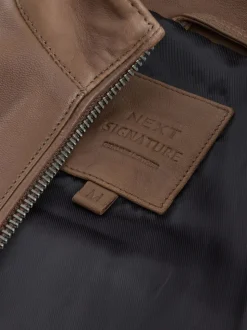Brown Nubuck Signature Leather Funnel Neck Jacket