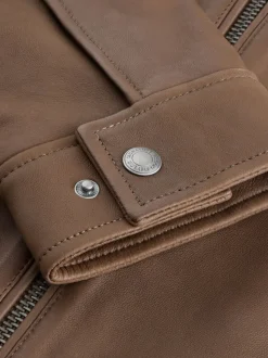 Brown Nubuck Signature Leather Funnel Neck Jacket