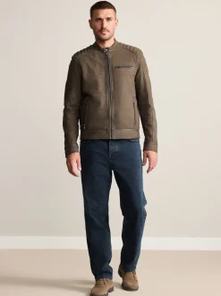 Brown Nubuck Signature Leather Racer Jacket