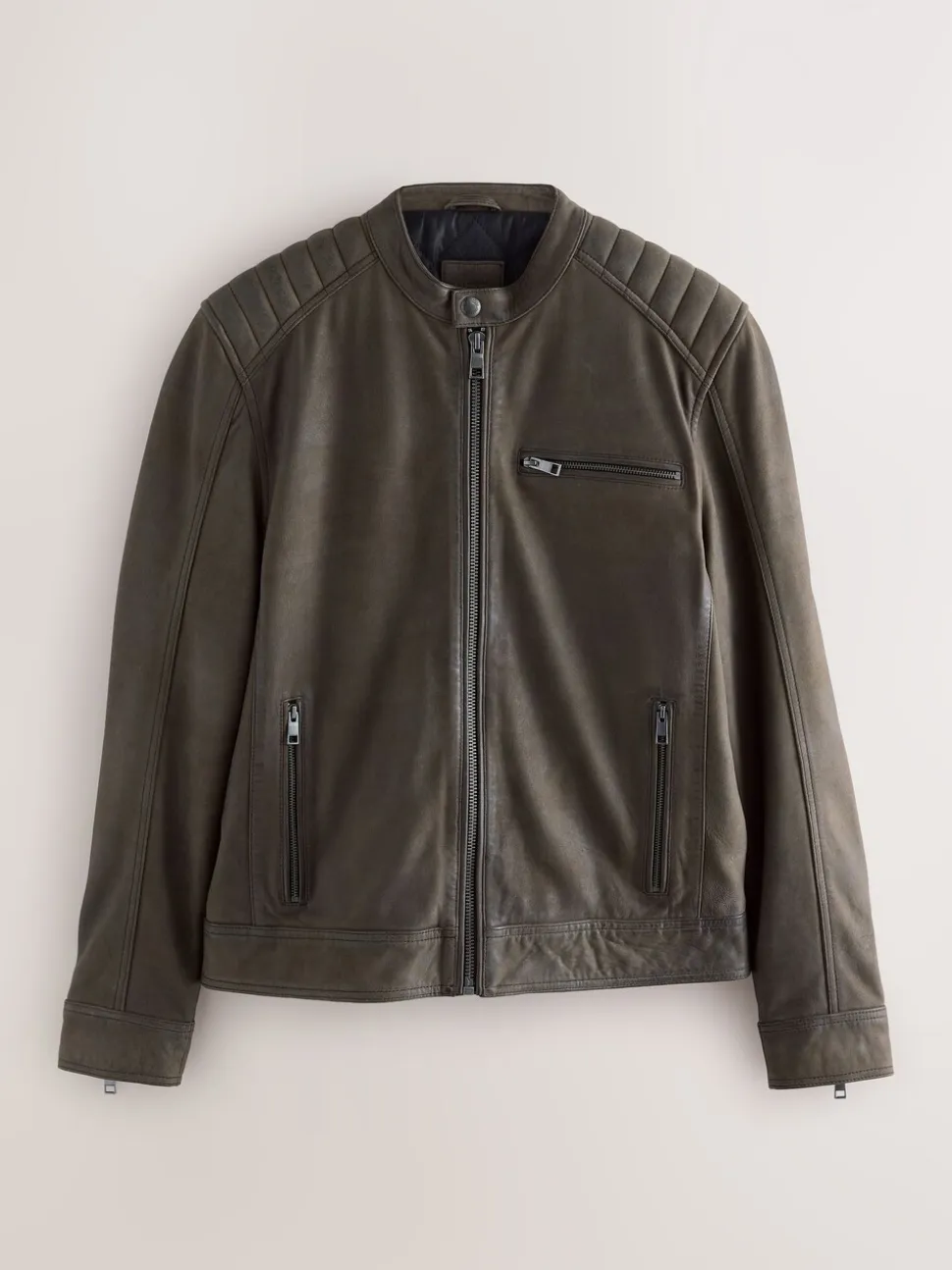 Brown Nubuck Signature Leather Racer Jacket