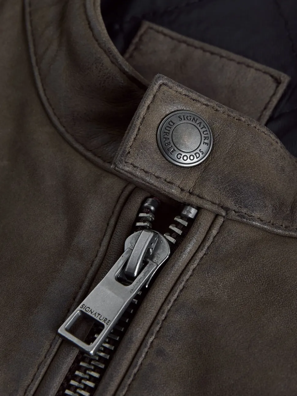 Brown Nubuck Signature Leather Racer Jacket