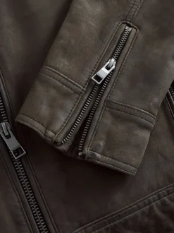 Brown Nubuck Signature Leather Racer Jacket