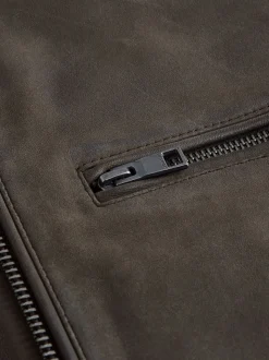 Brown Nubuck Signature Leather Racer Jacket