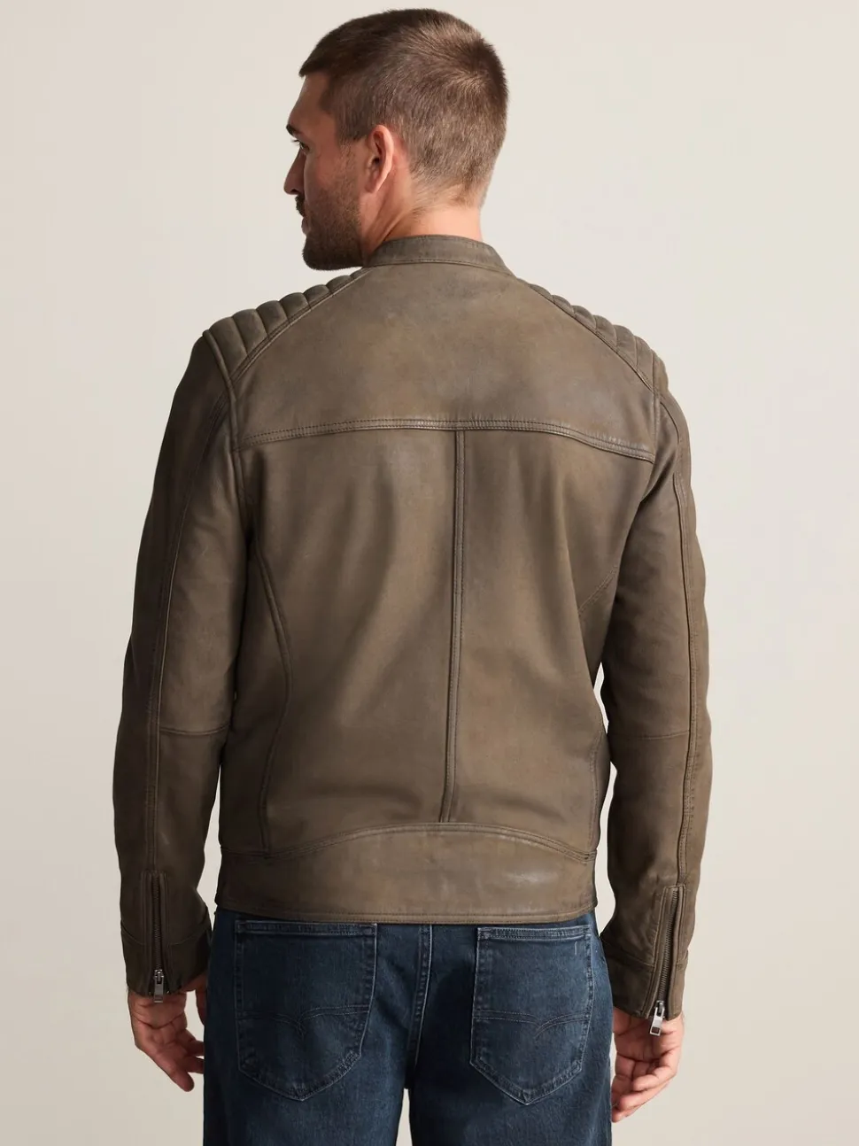 Brown Nubuck Signature Leather Racer Jacket