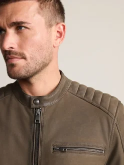 Brown Nubuck Signature Leather Racer Jacket