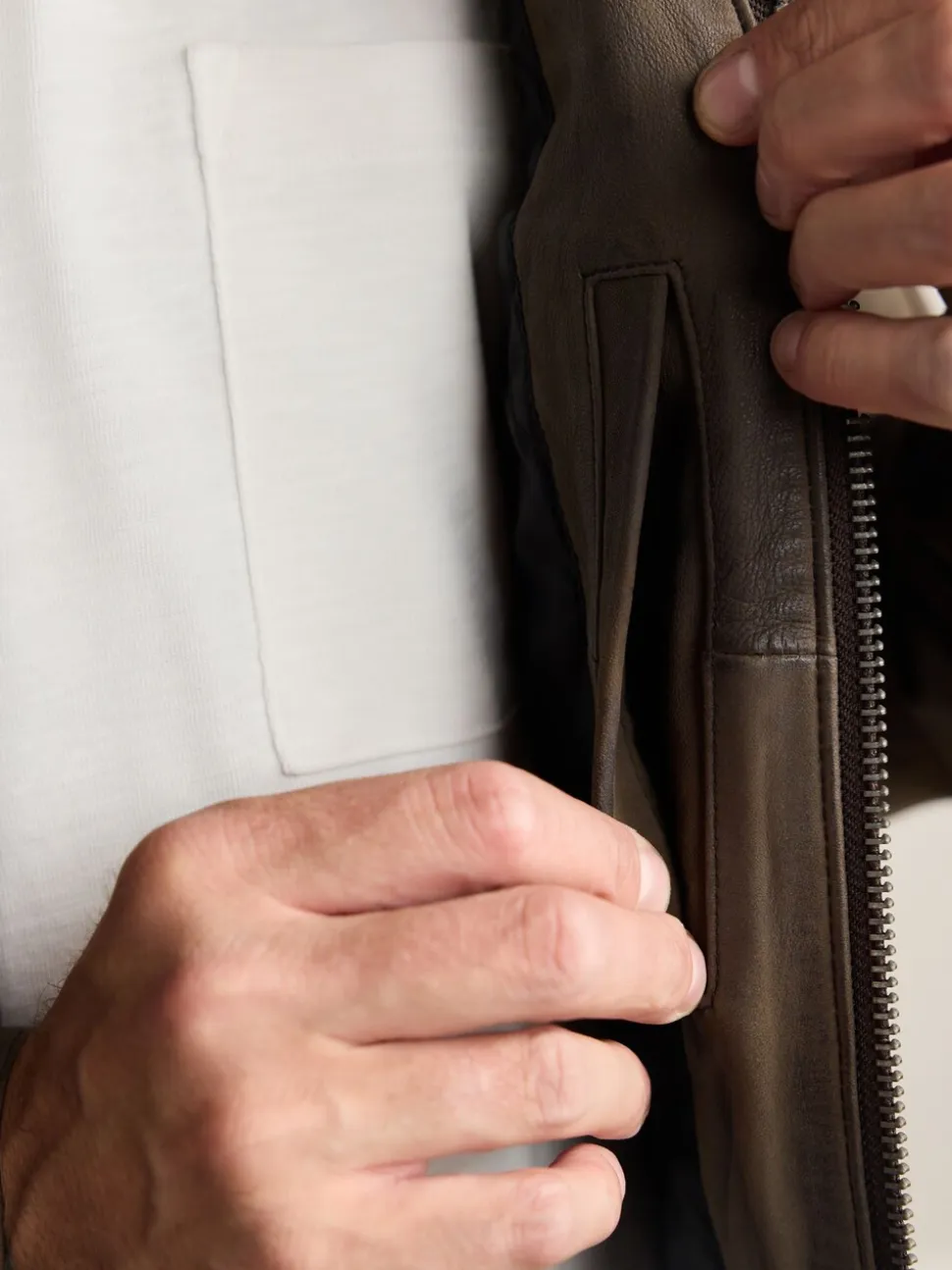 Brown Nubuck Signature Leather Racer Jacket
