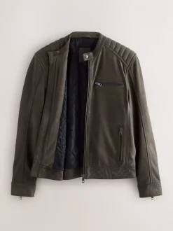 Brown Nubuck Signature Leather Racer Jacket