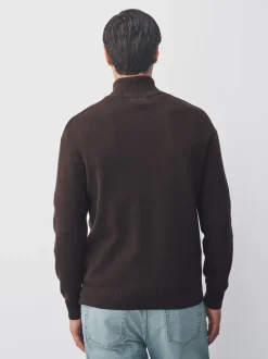 Brown Plain N.Premium Regular Fit 100% Cotton Premium Quarter Zip Jumper