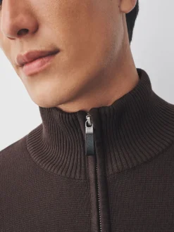 Brown Plain N.Premium Regular Fit 100% Cotton Premium Quarter Zip Jumper