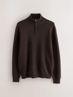 Brown Plain N.Premium Regular Fit 100% Cotton Premium Quarter Zip Jumper