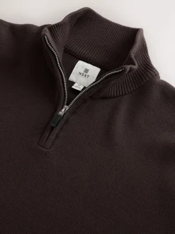 Brown Plain N.Premium Regular Fit 100% Cotton Premium Quarter Zip Jumper