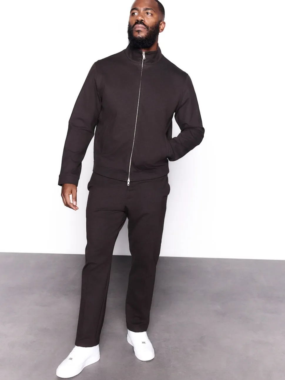 Brown Premium Smart Funnel Neck Zip Through With Wool