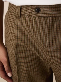 Brown Puppytooth Slim Fit Smart Textured Trousers