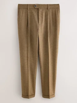 Brown Puppytooth Slim Fit Smart Textured Trousers
