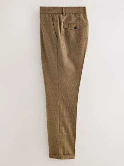 Brown Puppytooth Slim Fit Smart Textured Trousers