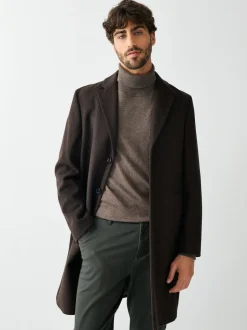 Brown Regular Fit Epsom Overcoat with Wool