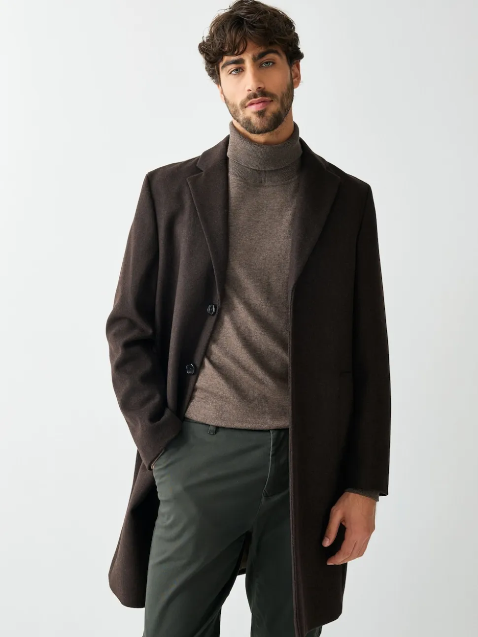 Brown Regular Fit Epsom Overcoat with Wool