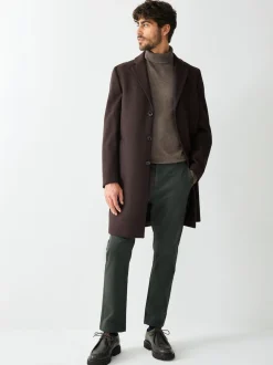 Brown Regular Fit Epsom Overcoat with Wool