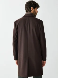 Brown Regular Fit Epsom Overcoat with Wool