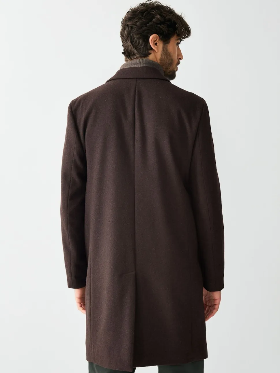 Brown Regular Fit Epsom Overcoat with Wool