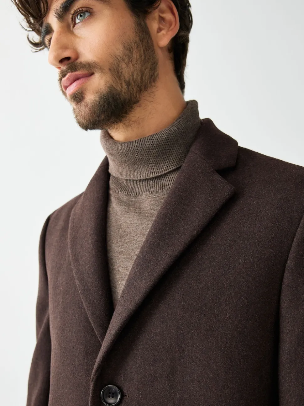 Brown Regular Fit Epsom Overcoat with Wool