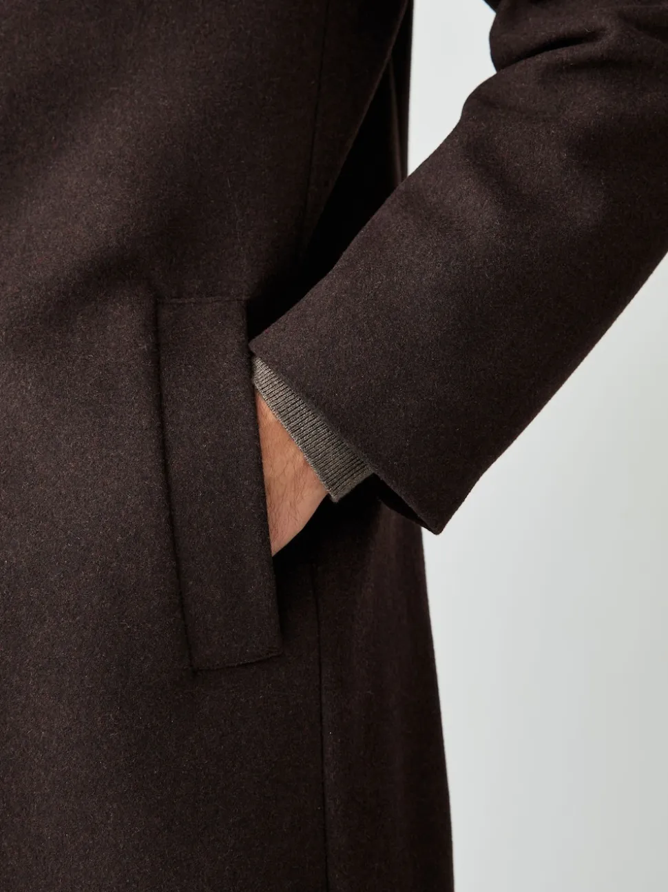 Brown Regular Fit Epsom Overcoat with Wool