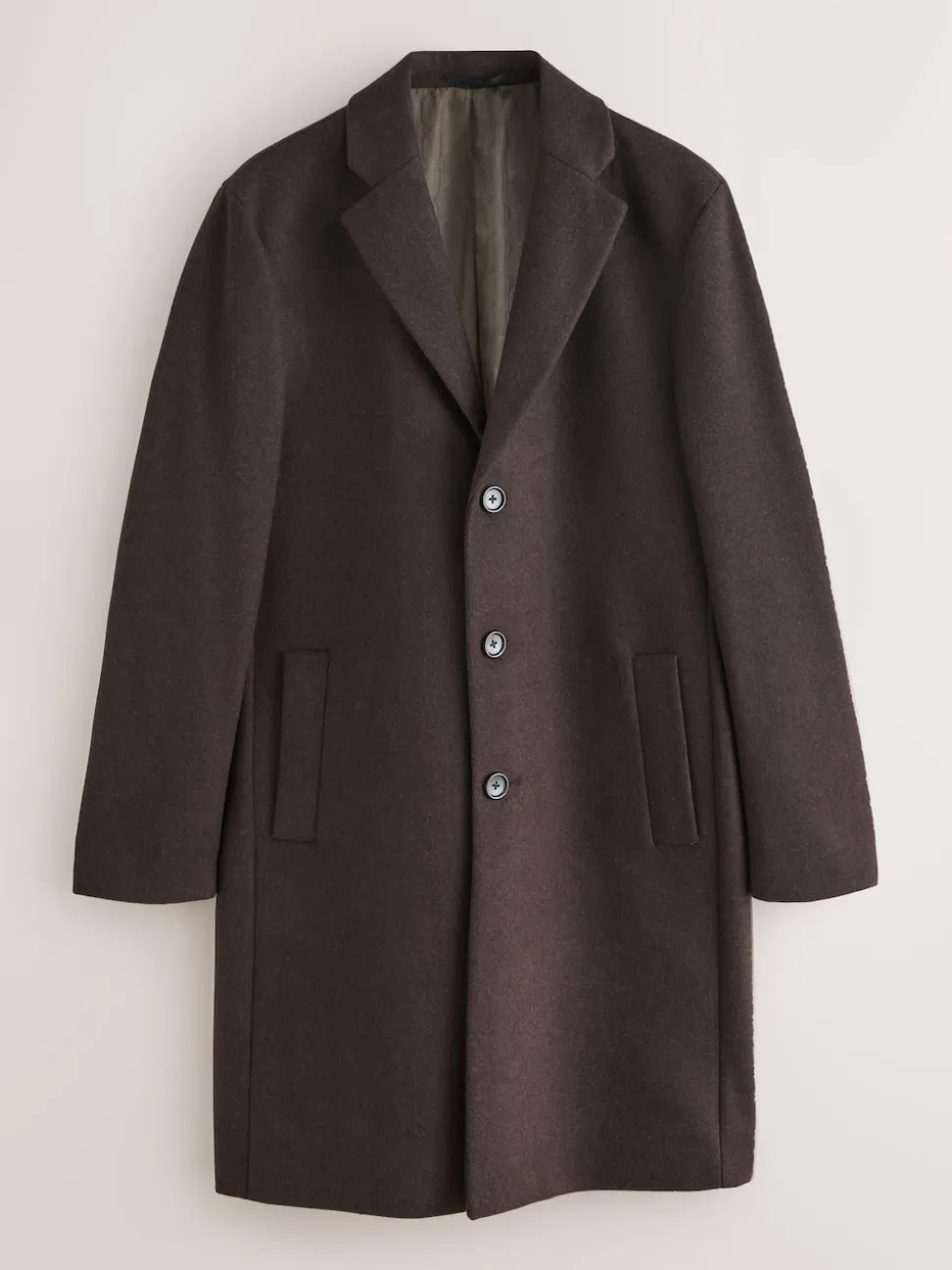 Brown Regular Fit Epsom Overcoat with Wool
