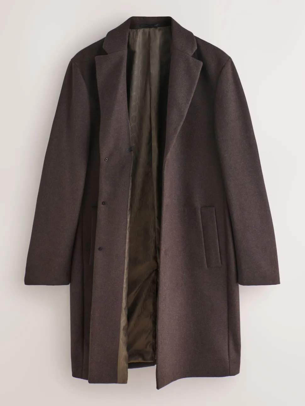 Brown Regular Fit Epsom Overcoat with Wool