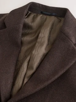 Brown Regular Fit Epsom Overcoat with Wool