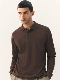 Brown Regular Fit Long Sleeve Pique Polo Shirt