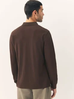 Brown Regular Fit Long Sleeve Pique Polo Shirt