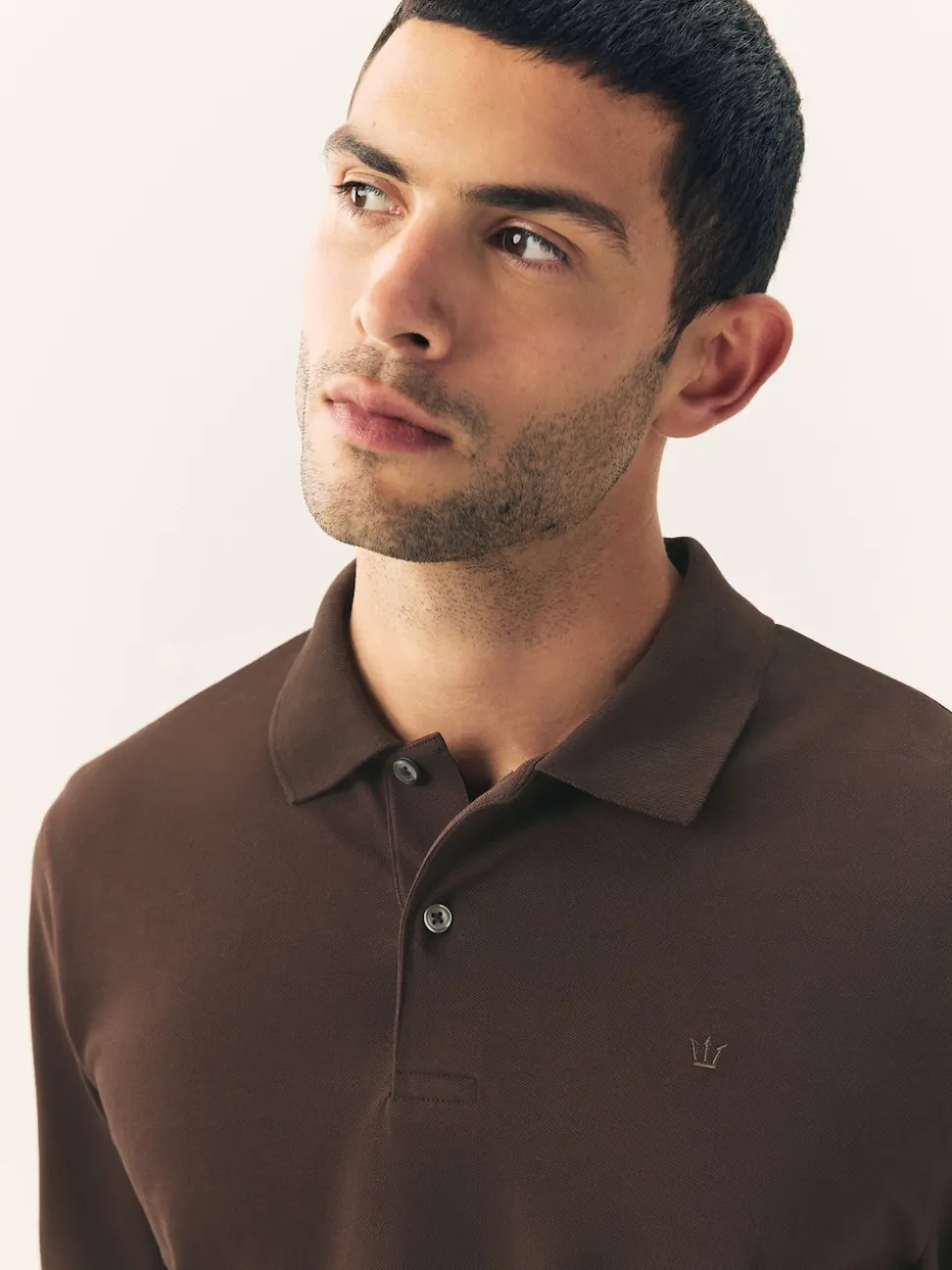 Brown Regular Fit Long Sleeve Pique Polo Shirt
