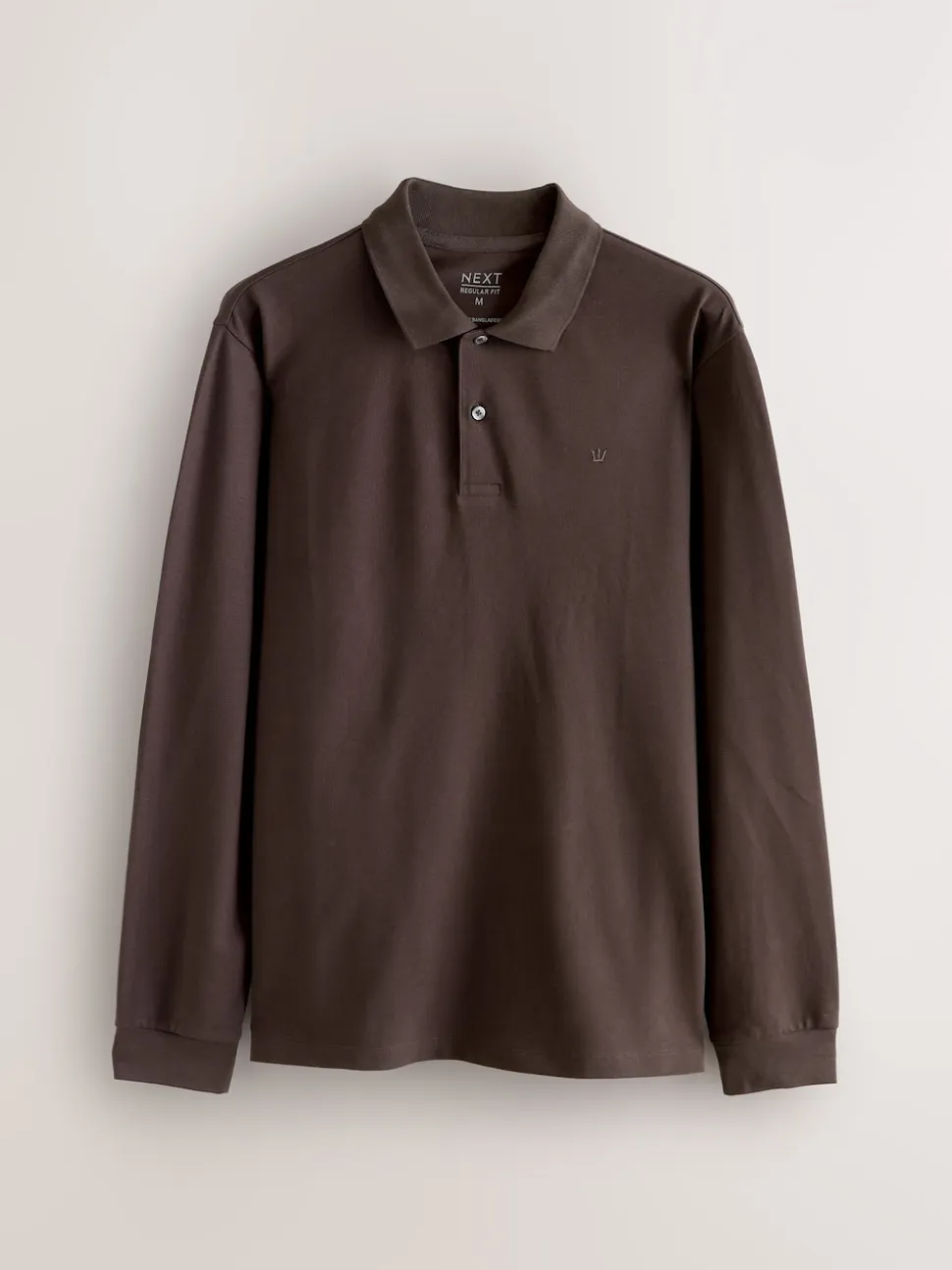 Brown Regular Fit Long Sleeve Pique Polo Shirt