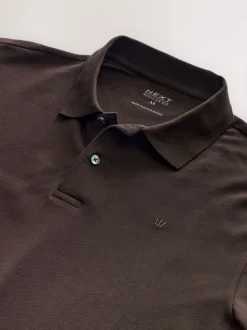 Brown Regular Fit Long Sleeve Pique Polo Shirt