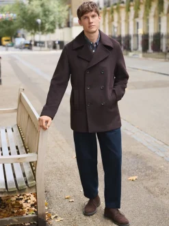 Brown Regular Fit N.Premium Soft Touch Peacoat with Wool