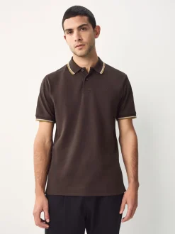 Brown Regular Fit Short Sleeve Tipped Polo Shirt