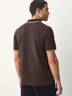 Brown Regular Fit Short Sleeve Tipped Polo Shirt